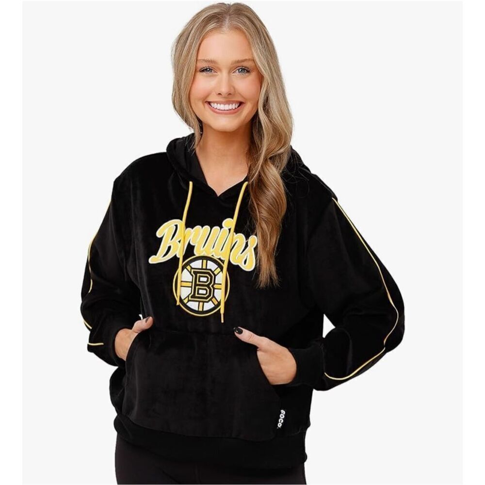 FOCO Women's NHL Boston Bruins Fashion Velour Hooded Sweatshirt -S